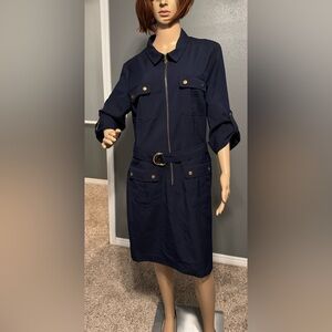 Sharagano Women's Short Sleeve Casual Shirt Dress with Front Pockets, Size 16